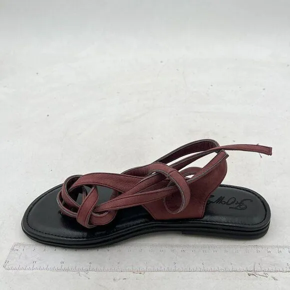 FOWT Brown Women Split Round Toe Sandals Lace up Strappy Comfortable Flats