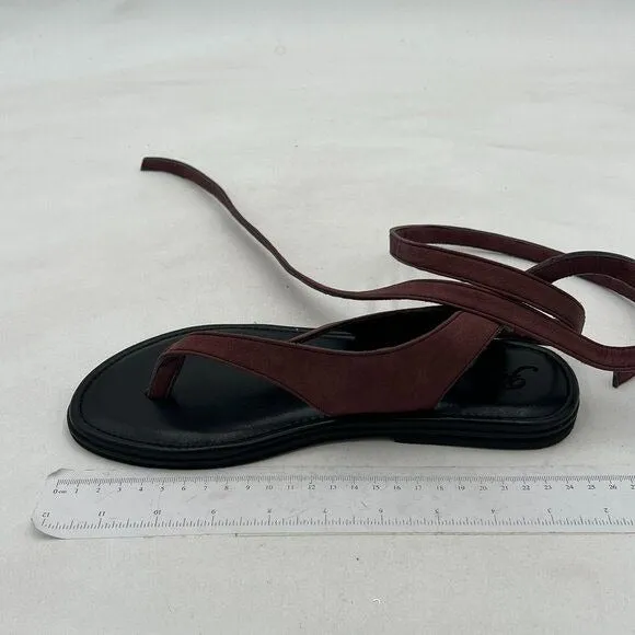 FOWT Brown Women Split Round Toe Sandals Lace up Strappy Comfortable Flats