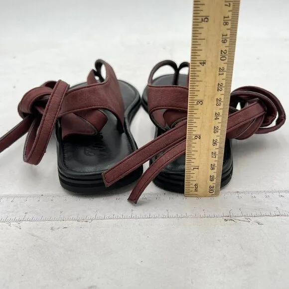 FOWT Brown Women Split Round Toe Sandals Lace up Strappy Comfortable Flats