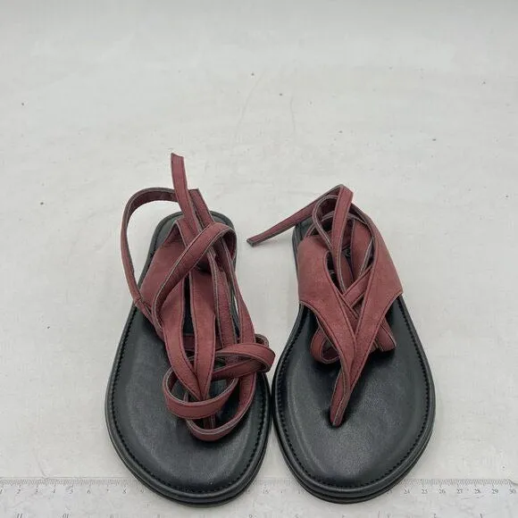FOWT Brown Women Split Round Toe Sandals Lace up Strappy Comfortable Flats