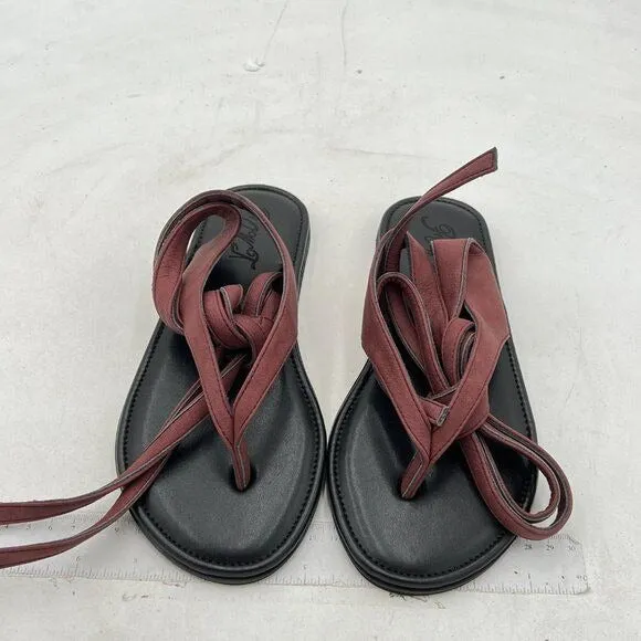 FOWT Brown Women Split Round Toe Sandals Lace up Strappy Comfortable Flats