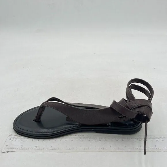 FOWT Dark Brown Round Toe Sandals Lace up Strappy Soft Flip Flop Casual Shoes