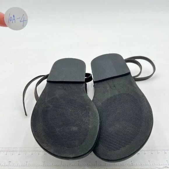 FOWT Dark Brown Round Toe Sandals Lace up Strappy Soft Flip Flop Casual Shoes
