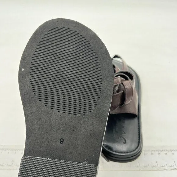 FOWT Dark Brown Split Round Toe Lace up Strappy Soft Flip Flop Casual Sandals
