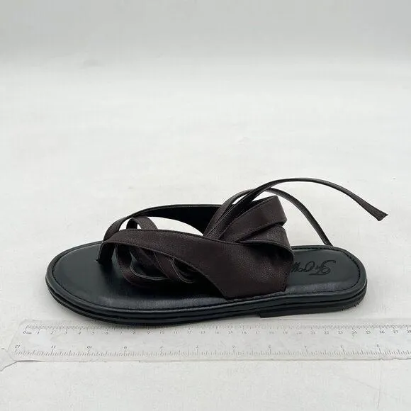 FOWT Dark Brown Split Round Toe Lace up Strappy Soft Flip Flop Casual Sandals