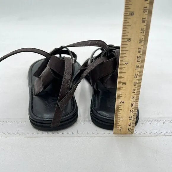 FOWT Dark Brown Split Round Toe Lace up Strappy Soft Flip Flop Casual Sandals