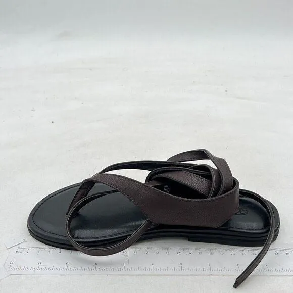 FOWT Dark Brown Split Round Toe Sandals Lace up Soft Flip Flop Comfortable Flats