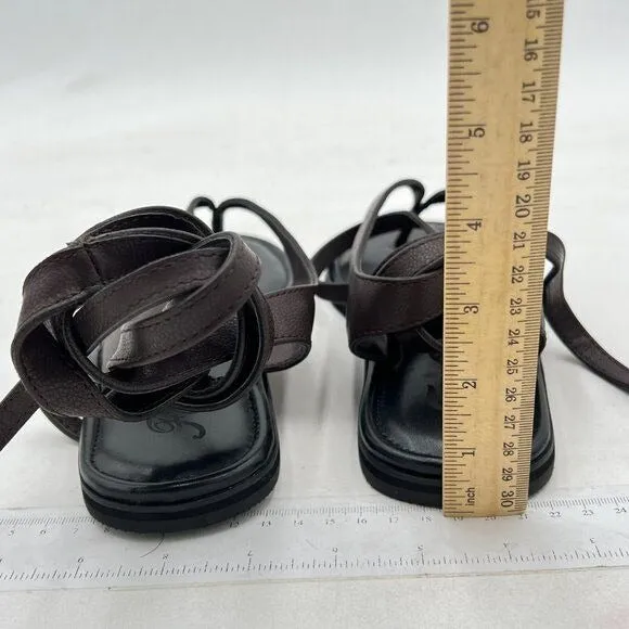 FOWT Dark Brown Split Round Toe Sandals Lace up Soft Flip Flop Comfortable Flats