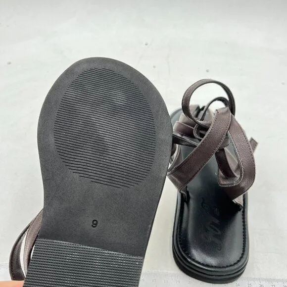 FOWT Dark Brown Split Round Toe Sandals Lace up Strappy Flip Flop Shoes