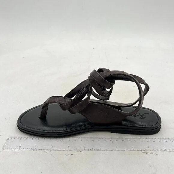 FOWT Dark Brown Split Round Toe Sandals Lace up Strappy Flip Flop Shoes