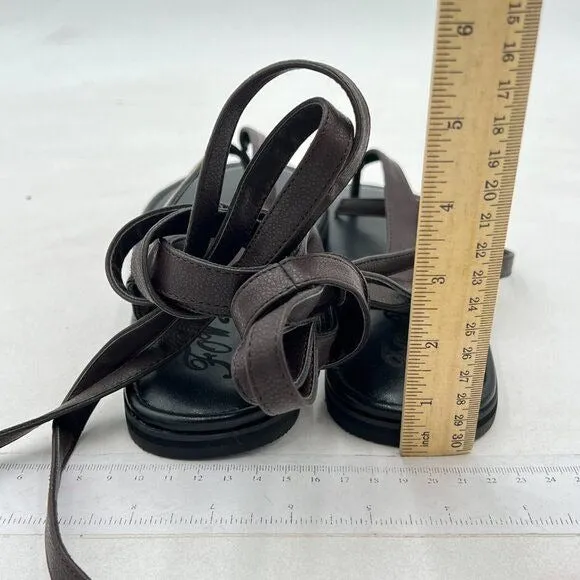 FOWT Dark Brown Split Round Toe Sandals Lace up Strappy Soft Flip Flop Flats
