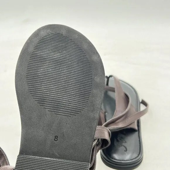 FOWT Dark Brown Split Round Toe Sandals Lace up Strappy Soft Flip Flop Flats