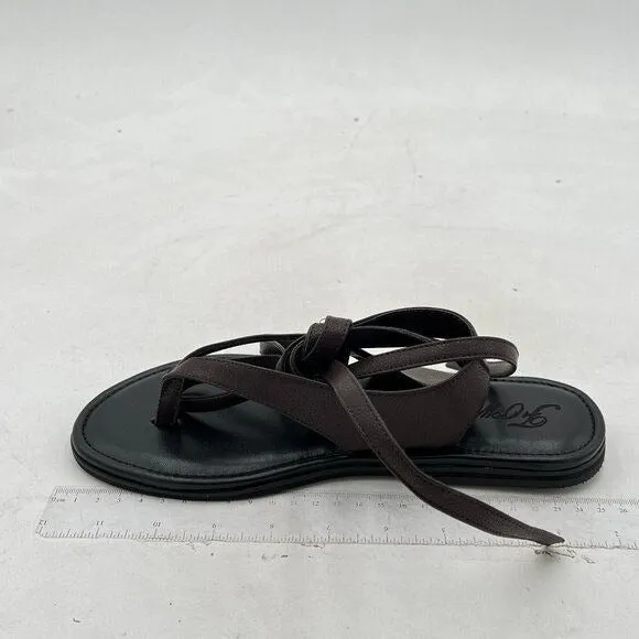 FOWT Dark Brown Split Round Toe Sandals Lace up Strappy Soft Flip Flop Shoes