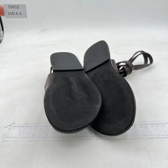 FOWT Dark Brown Split Round Toe Sandals Lace up Strappy Soft Flip Flop Shoes