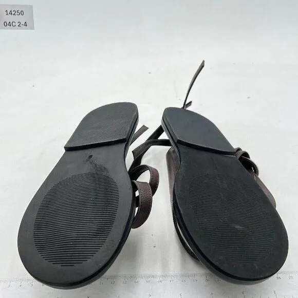 FOWT Dark Brown Split Round Toe Sandals Lace up Strappy Soft Flip Flop Shoes