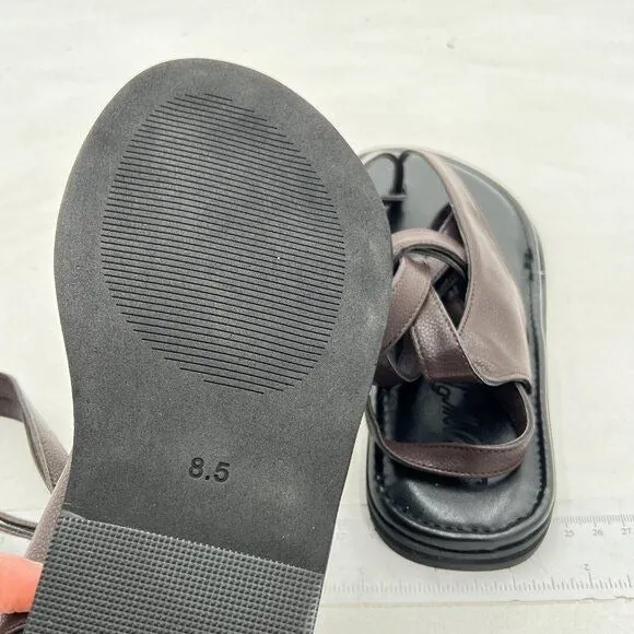 FOWT Dark Brown Split Round Toe Sandals Lace up Strappy Soft Flip Flop Shoes