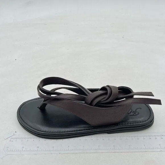 FOWT Dark Brown Split Round Toe Sandals Lace up Strappy Soft Flip Flop Shoes