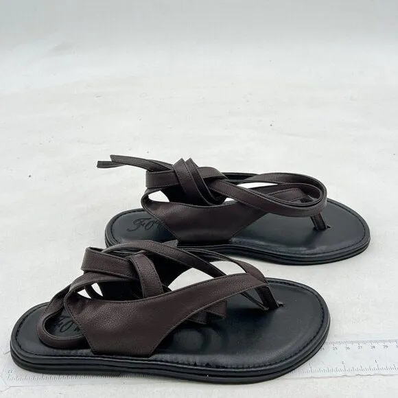 FOWT Dark Brown Split Round Toe Sandals Lace up Strappy Soft Flip Flop Shoes