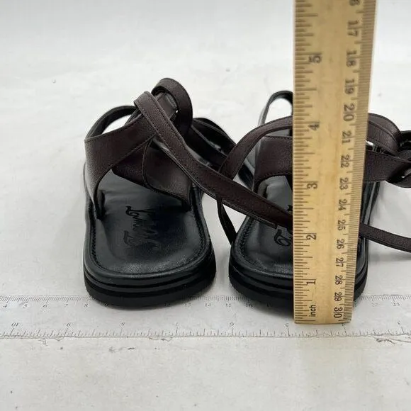 FOWT Dark Brown Split Round Toe Sandals Lace up Strappy Soft Flip Flop Shoes