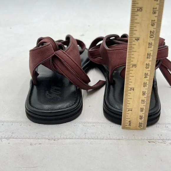 FOWT Wine Red Round Toe Lace up Strappy Flats Casual Flip Flop Shoes