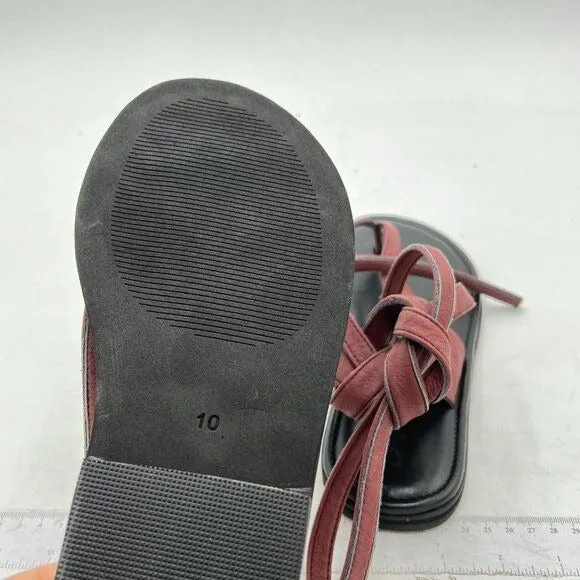 FOWT Wine Red Round Toe Lace up Strappy Flats Casual Flip Flop Shoes