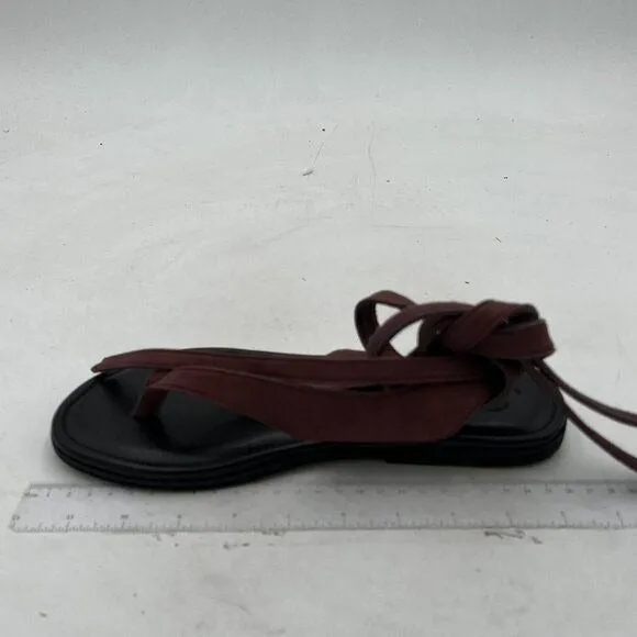 FOWT Wine Red Round Toe Lace up Strappy Flats Casual Flip Flop Shoes