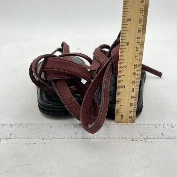 FOWT Wine Red Round Toe Lace up Strappy Flats Casual Flip Flop Shoes