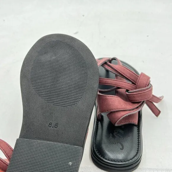 FOWT Wine Red Round Toe Lace up Strappy Flats Casual Flip Flop Shoes