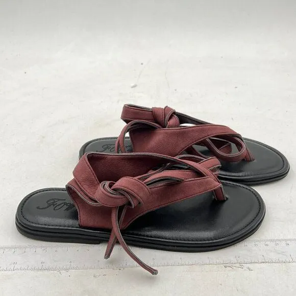 FOWT Wine Red Round Toe Lace up Strappy Flats Casual Flip Flop Shoes