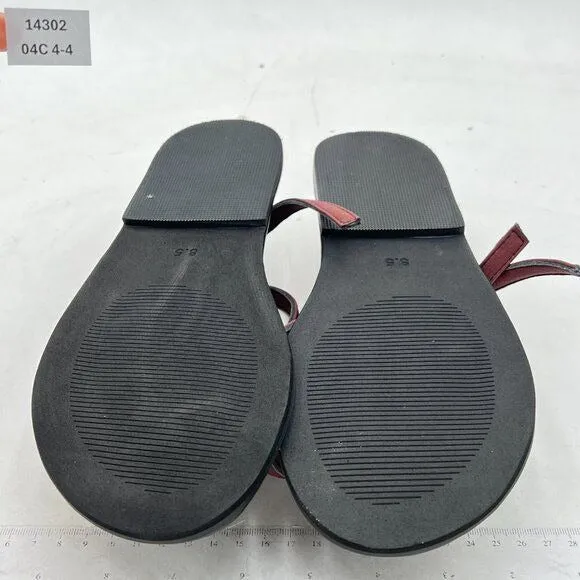 FOWT Wine Red Round Toe Lace up Strappy Flats Casual Flip Flop Shoes