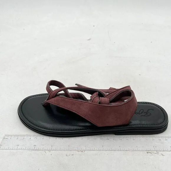 FOWT Wine Red Round Toe Lace up Strappy Flats Casual Flip Flop Shoes