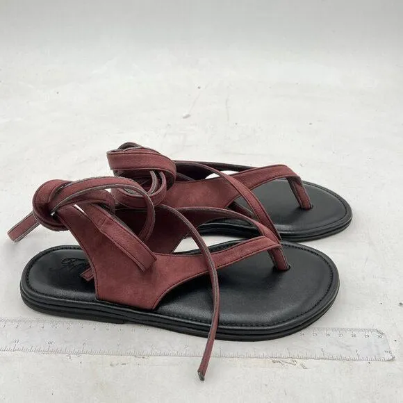 FOWT Wine Red Round Toe Lace up Strappy Flats Casual Flip Flop Shoes