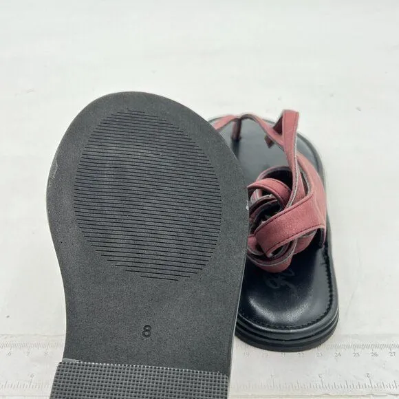 FOWT Wine Split Round Toe Sandals Lace up Strappy Flats Soft Flip Flop Shoes