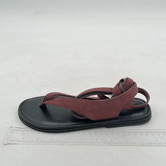 FOWT Wine Split Round Toe Sandals Lace up Strappy Flats Soft Flip Flop Shoes