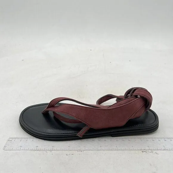FOWT Wine Split Round Toe Sandals Lace up Strappy Flats Soft Flip Flop Shoes