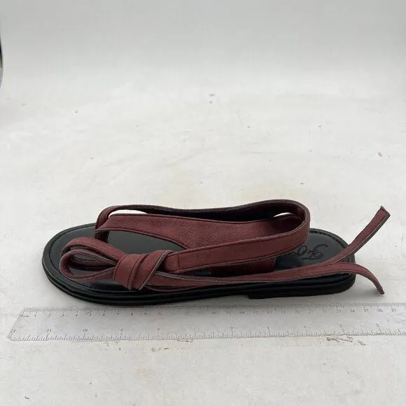 FOWT Wine Split Round Toe Sandals Lace up Strappy Soft Flip Flop Casual Shoes
