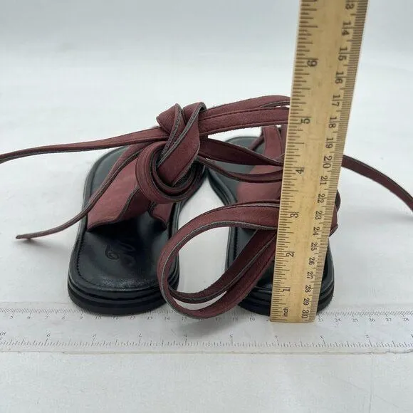 FOWT Wine Split Round Toe Sandals Lace up Strappy Soft Flip Flop Casual Shoes