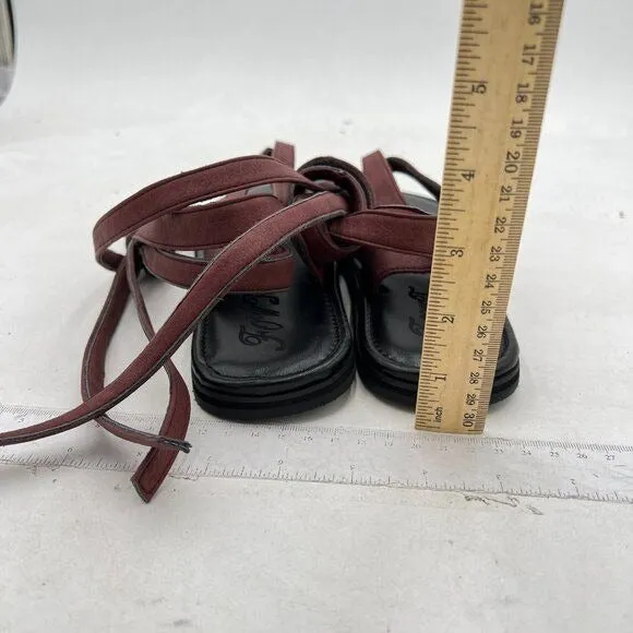 FOWT Wine Split Round Toe Sandals Lace up Strappy Soft Flip Flop Casual Shoes