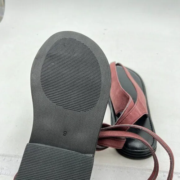 FOWT Wine Split Round Toe Sandals Lace up Strappy Soft Flip Flop Casual Shoes