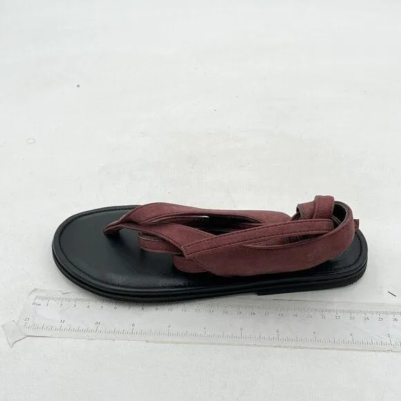 FOWT Wine Split Round Toe Sandals Lace up Strappy Soft Flip Flop Casual Shoes