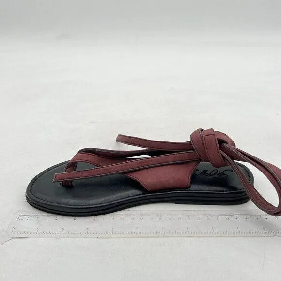 FOWT Wine Split Round Toe Sandals Lace up Strappy Soft Flip Flop Casual Shoes