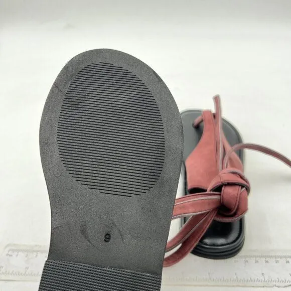 FOWT Wine Split Round Toe Sandals Lace up Strappy Soft Flip Flop Casual Shoes