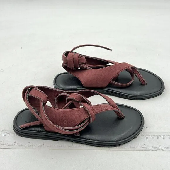 FOWT Wine Split Round Toe Sandals Lace up Strappy Soft Flip Flop Casual Shoes