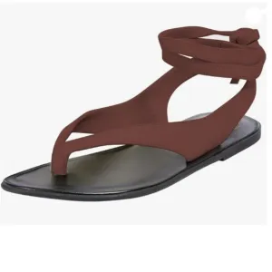 FOWT Wine Split Round Toe Sandals Lace up Strappy Soft Flip Flop Casual Shoes