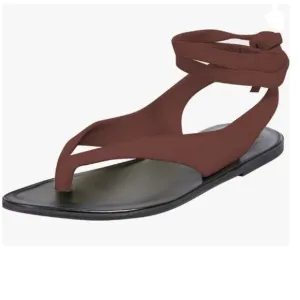 FOWT Wine Split Round Toe Sandals Lace up Strappy Soft Flip Flop Casual Shoes