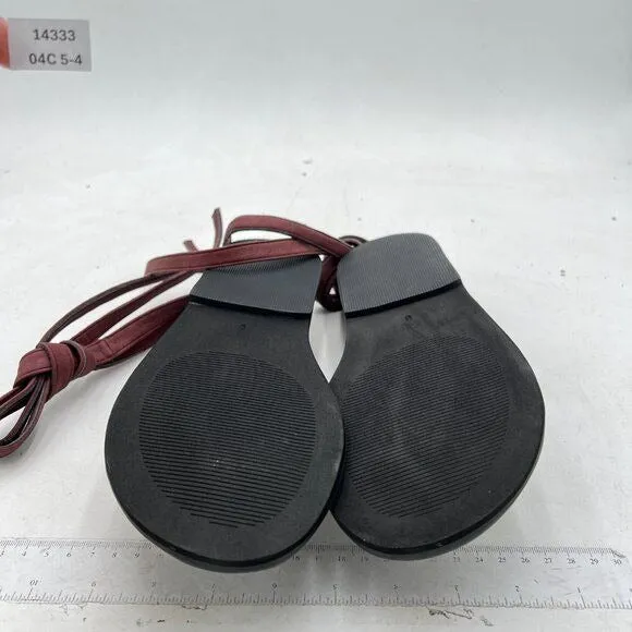 FOWT Wine Split Round Toe Sandals Lace up Strappy Soft Flip Flop Casual Shoes