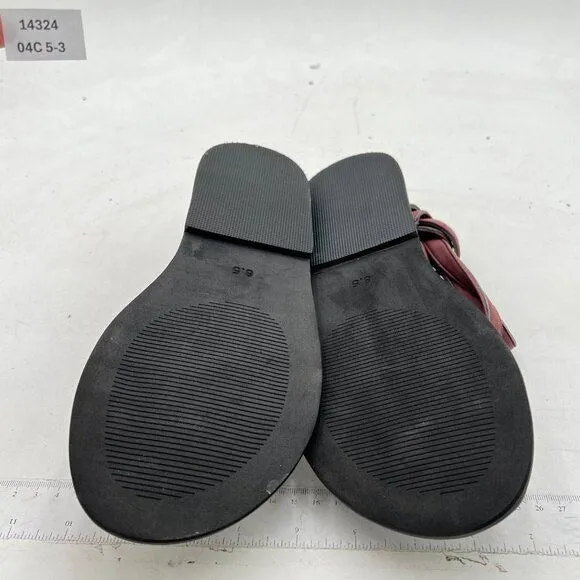 FOWT Wine Split Round Toe Sandals Lace up Strappy Soft Flip Flop Flats Shoes