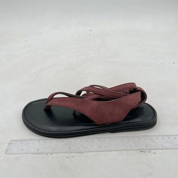 FOWT Wine Split Round Toe Sandals Lace up Strappy Soft Flip Flop Flats Shoes