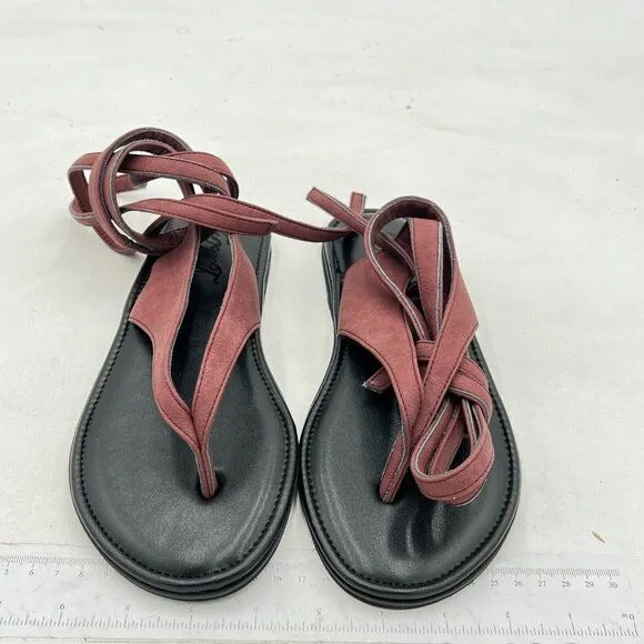 FOWT Wine Split Round Toe Sandals Lace up Strappy Soft Flip Flop Summer Shoes