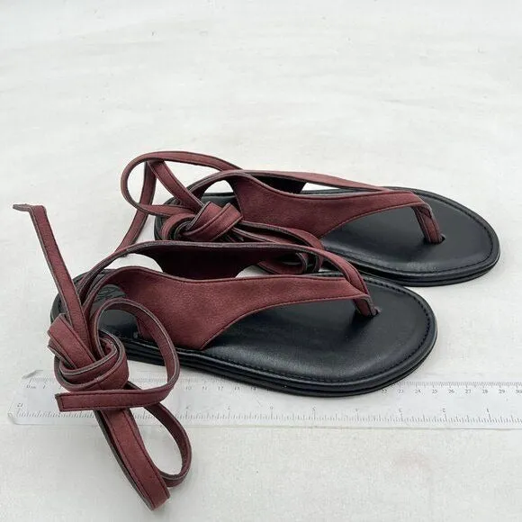 FOWT Wine Split Round Toe Sandals Lace up Strappy  Soft Flip Flop Summer Shoes